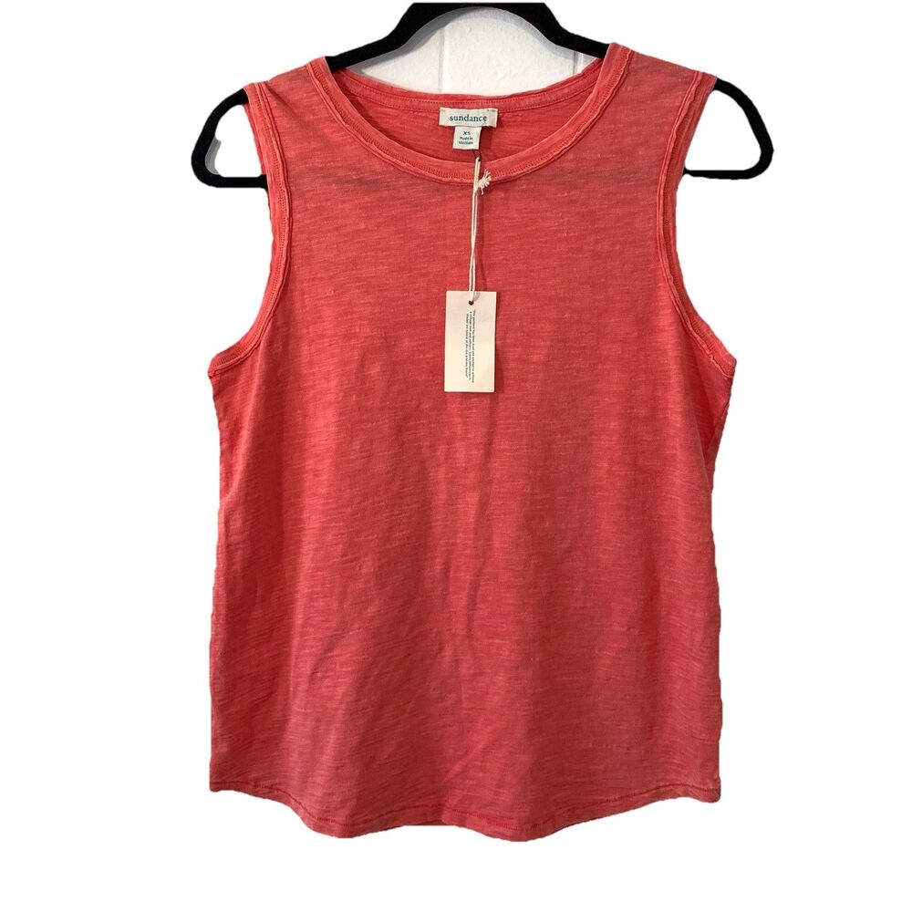 Sundance Womens XS Tank Top Shirt Burnout Raw Hem Coral Orange NEW
